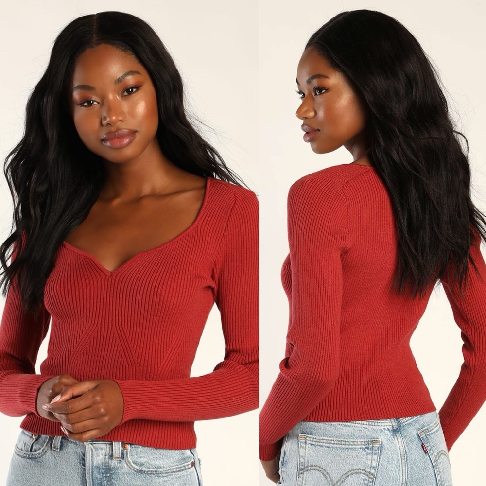 Lulus | Always a Contender Rust Red Ribbed Long Sleeve Sweater Top